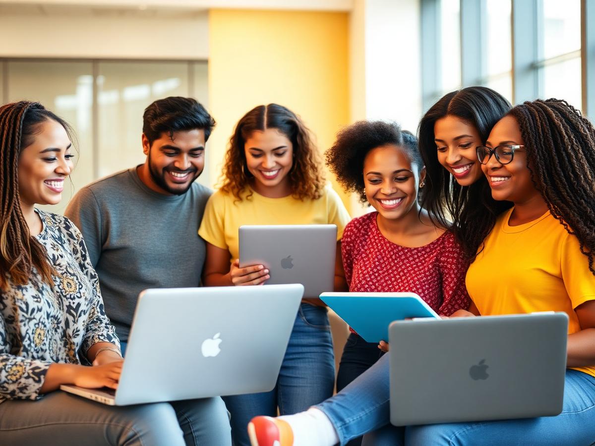 Estudantes universitários colaborando em projeto de saúde